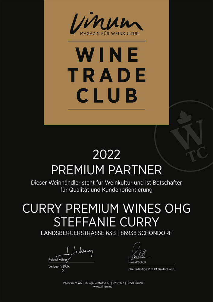 Urkunde Curry Premium Wines 